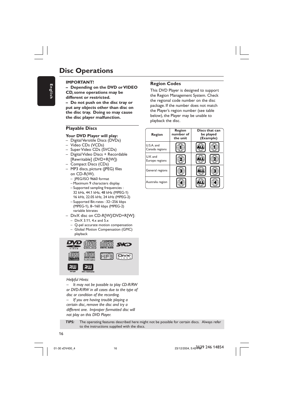 Disc operations | Philips MMS 430 User Manual | Page 16 / 30