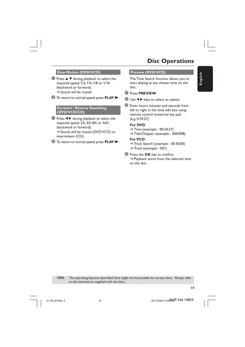 Disc operations | Philips MMS 430 User Manual | Page 19 / 30