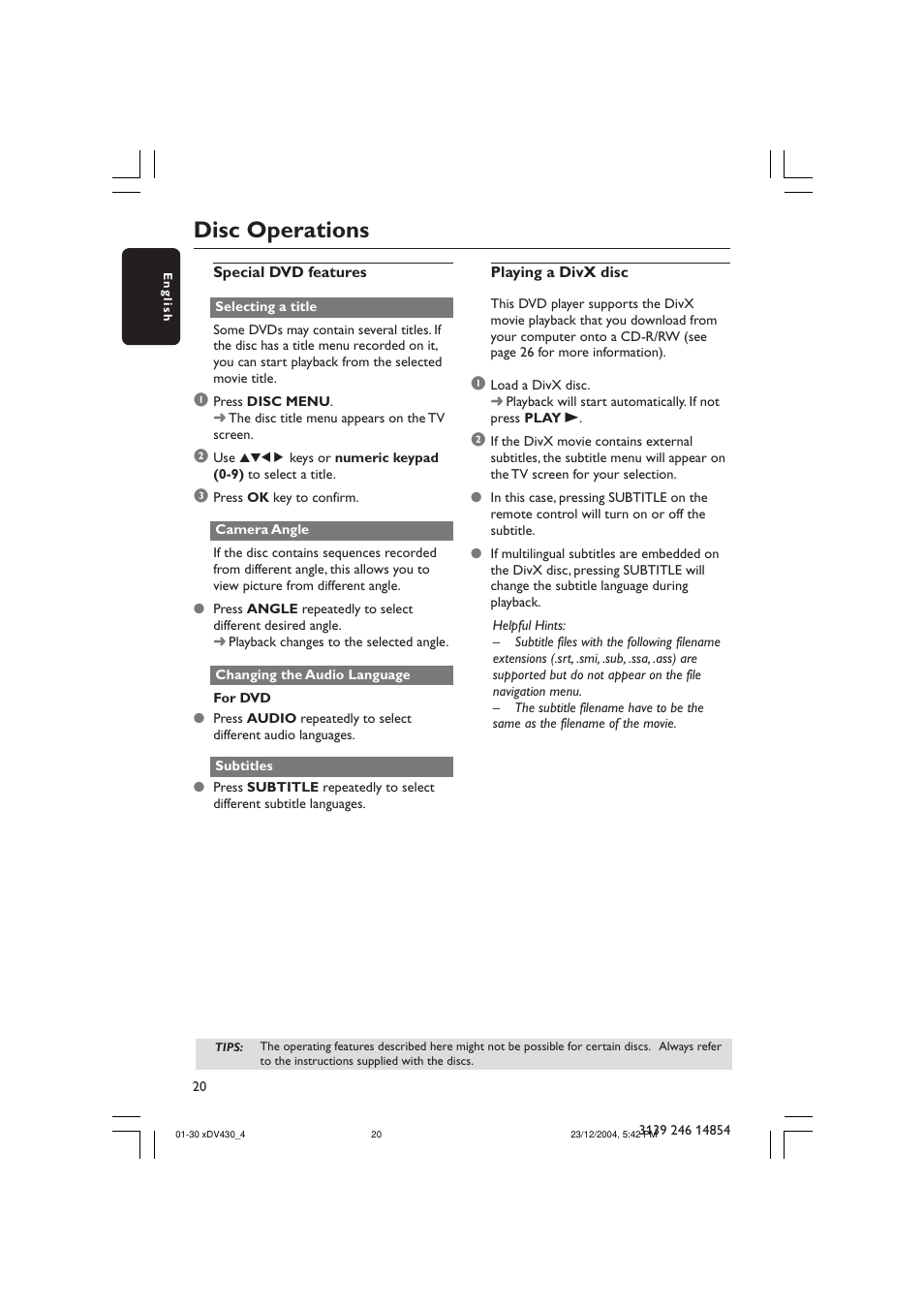 Disc operations | Philips MMS 430 User Manual | Page 20 / 30