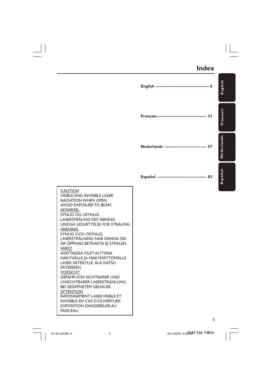 Index | Philips MMS 430 User Manual | Page 5 / 30