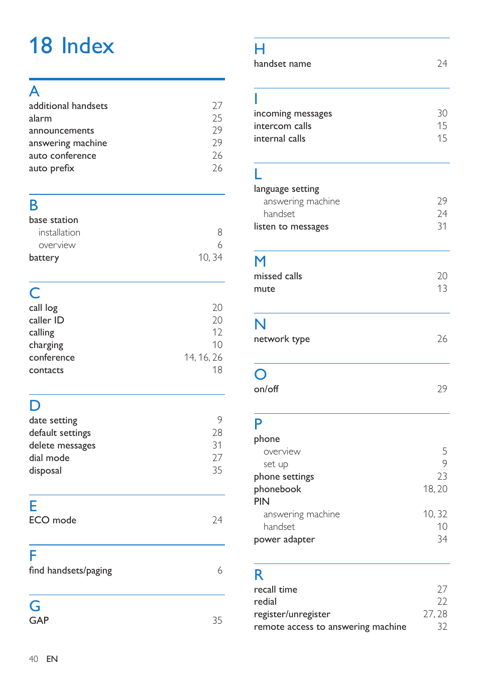 18 index | Philips CD295 User Manual | Page 42 / 44