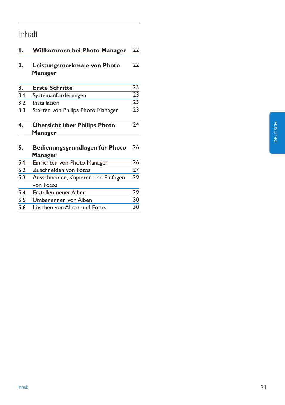 De benutzerhandbüch, Inhalt | Philips 10FF3CDW User Manual | Page 23 / 102