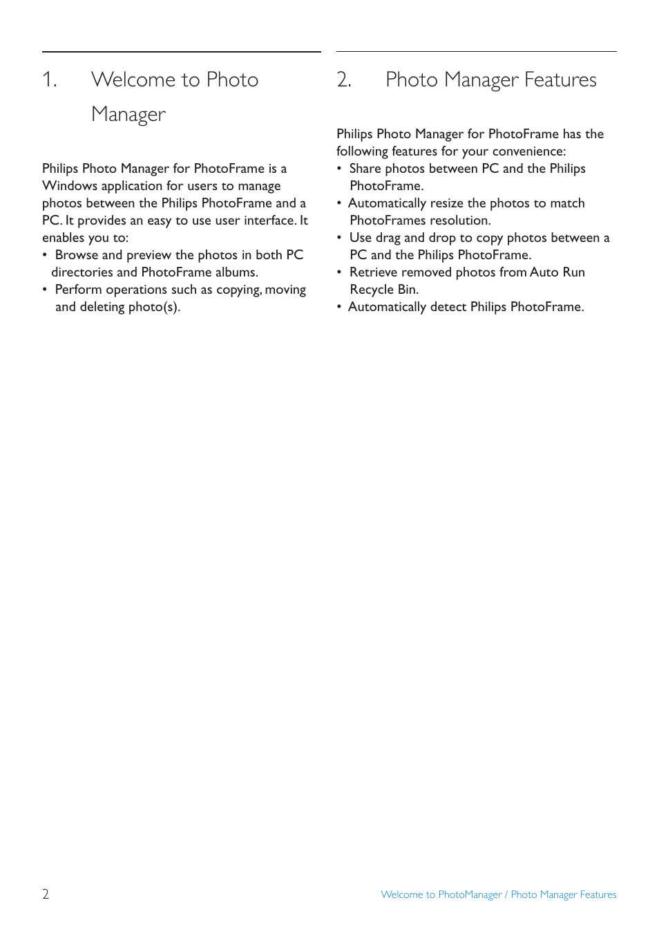 Welcome to photo manager, Photo manager features, Welcome to photo manager . photo manager features | Philips 10FF3CDW User Manual | Page 4 / 102