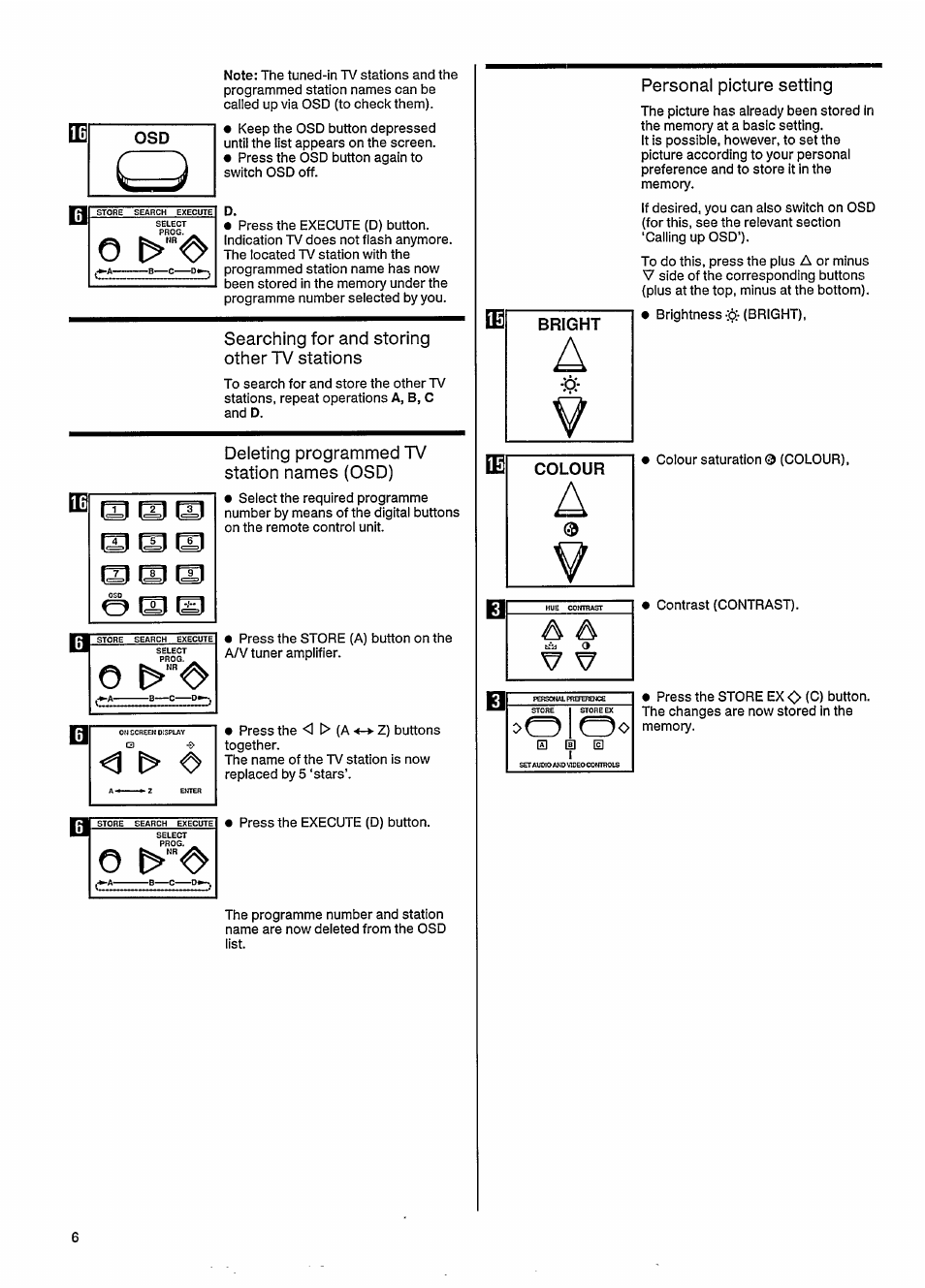 Deleting programmed tv station names (osd), Colour, Personal picture setting | Philips 27ce7695 User Manual | Page 10 / 37