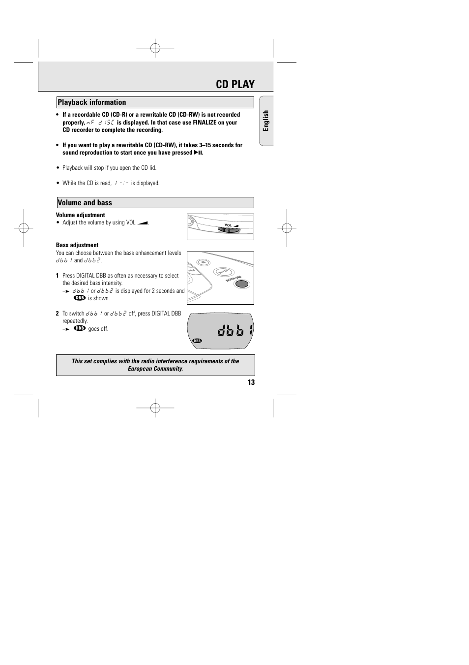 Cd play, Volume and bass playback information | Philips AZT9240 User Manual | Page 10 / 24