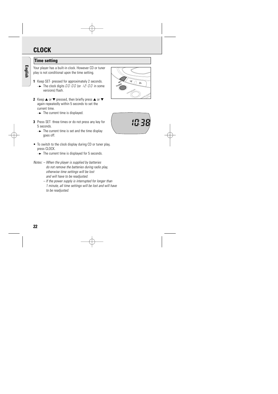 Clock, Time setting | Philips AZT9240 User Manual | Page 19 / 24