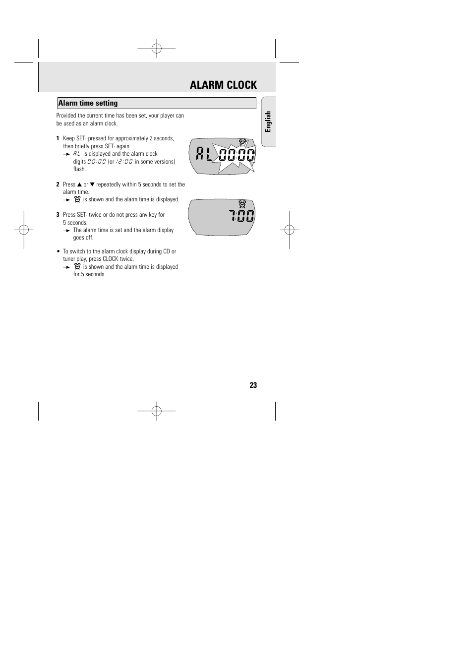 Alarm clock, Alarm time setting | Philips AZT9240 User Manual | Page 20 / 24