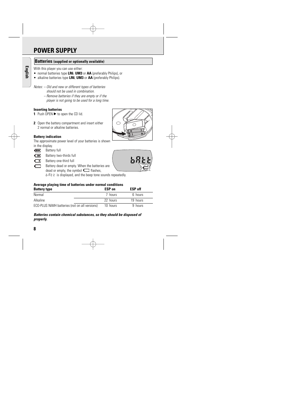 Power supply | Philips AZT9240 User Manual | Page 5 / 24