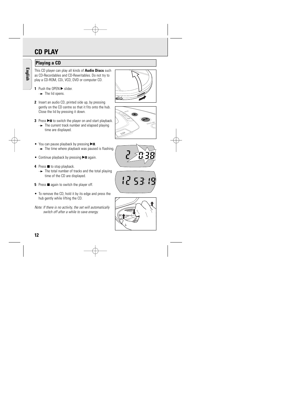 Cd play, Playing a cd | Philips AZT9240 User Manual | Page 9 / 24