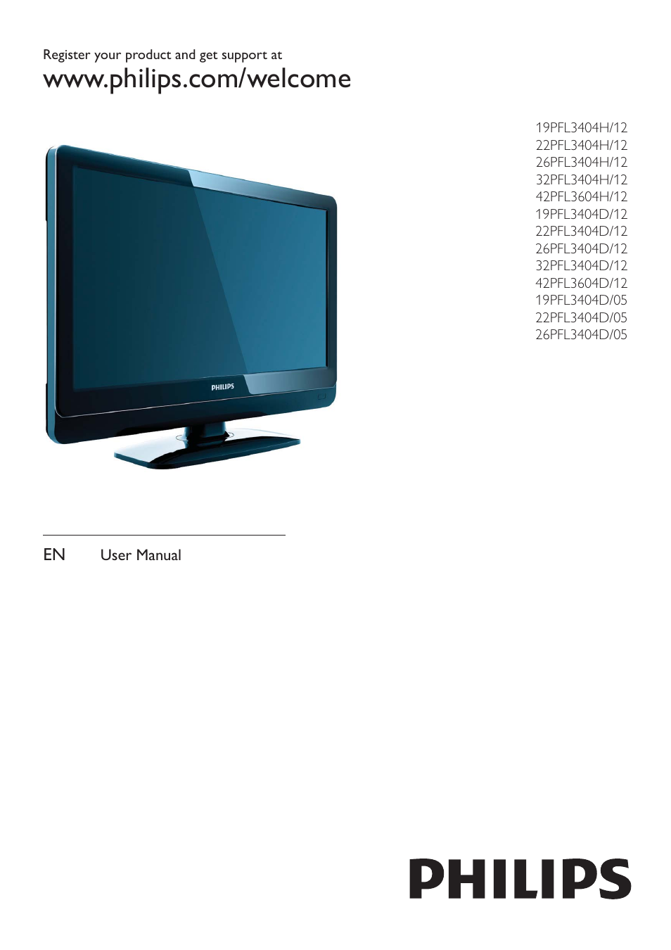 Philips 19PFL3404D/05  EN User Manual | 43 pages