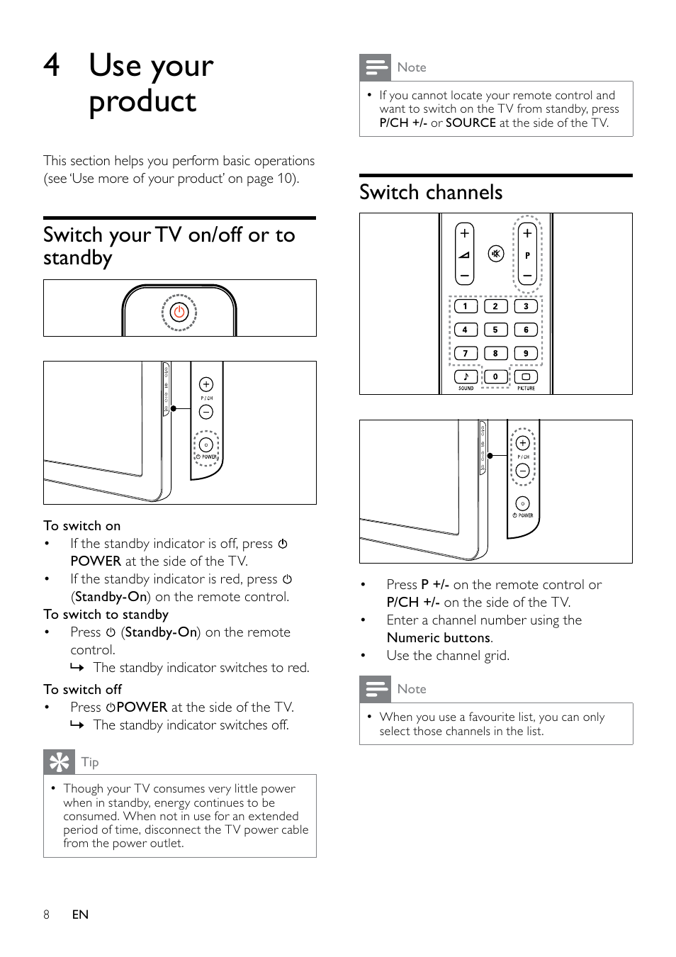 4 use your product | Philips 19PFL3404D/05  EN User Manual | Page 10 / 43