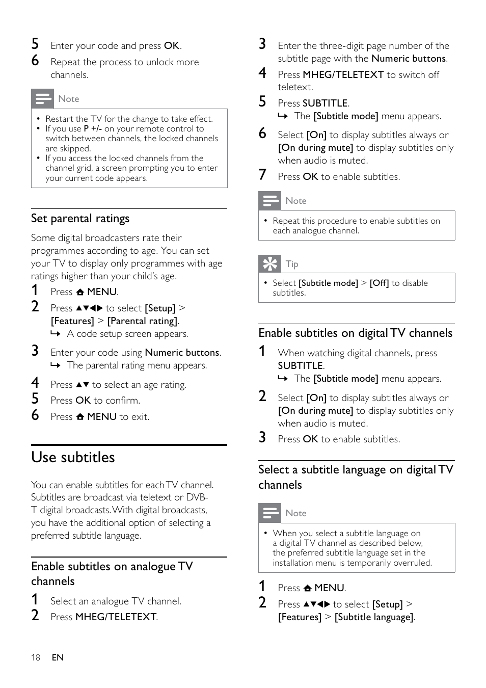 Use subtitles | Philips 19PFL3404D/05  EN User Manual | Page 20 / 43