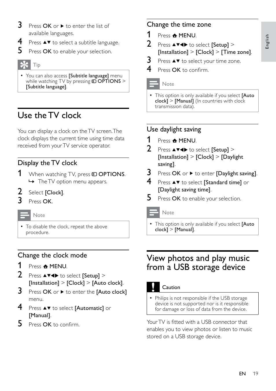 Use the tv clock | Philips 19PFL3404D/05  EN User Manual | Page 21 / 43