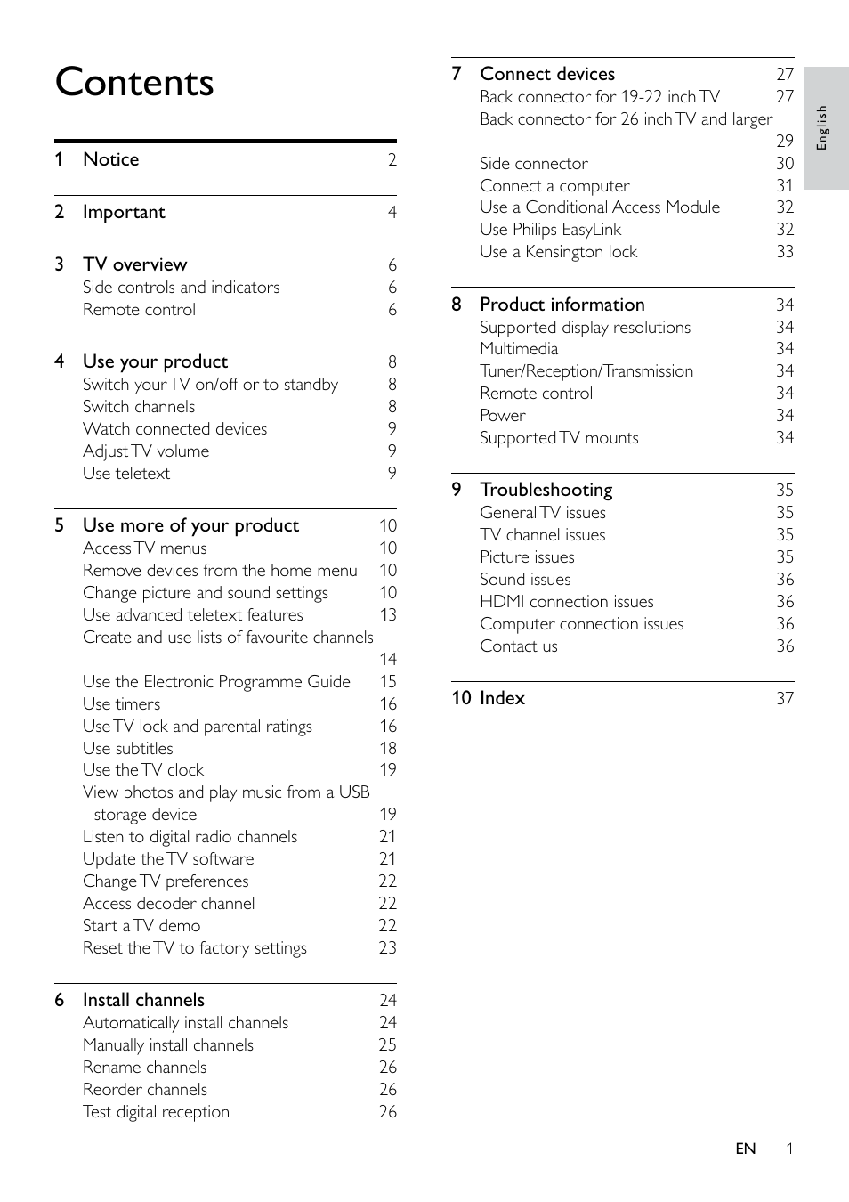 Philips 19PFL3404D/05  EN User Manual | Page 3 / 43