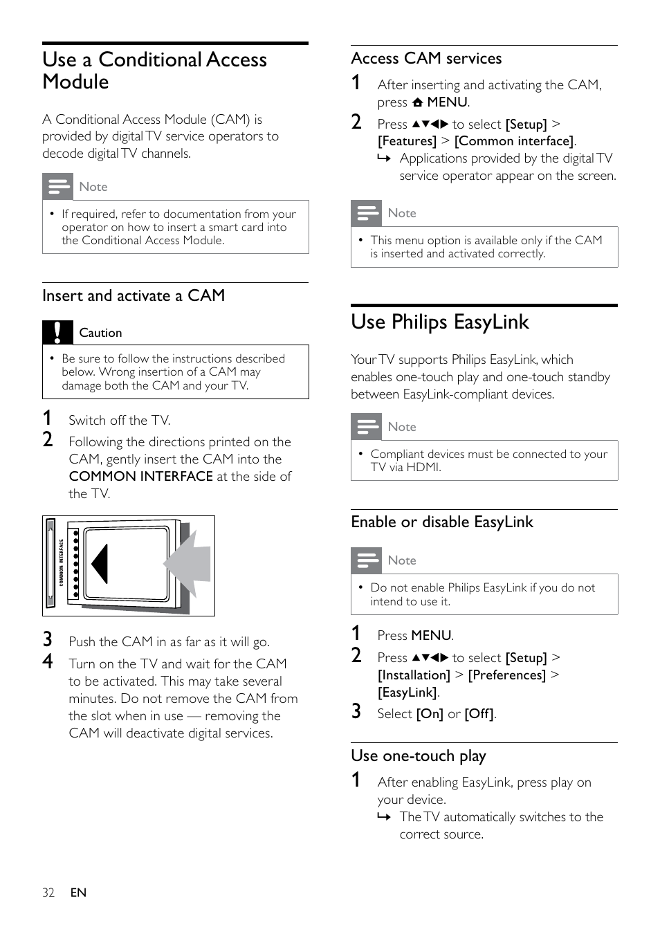 Use philips easylink, Use a conditional access module | Philips 19PFL3404D/05  EN User Manual | Page 34 / 43