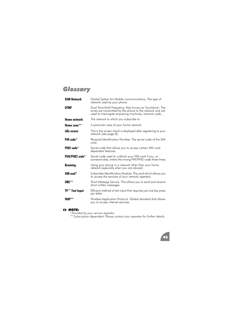 Glossary, Glossary 45 | Philips 288 User Manual | Page 49 / 62