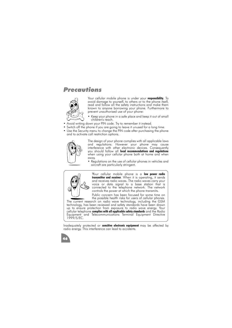 Precautions, Precautions 46 | Philips 288 User Manual | Page 50 / 62