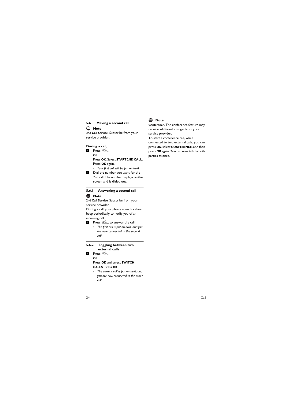 6 making a second call | Philips SE455C User Manual | Page 26 / 64