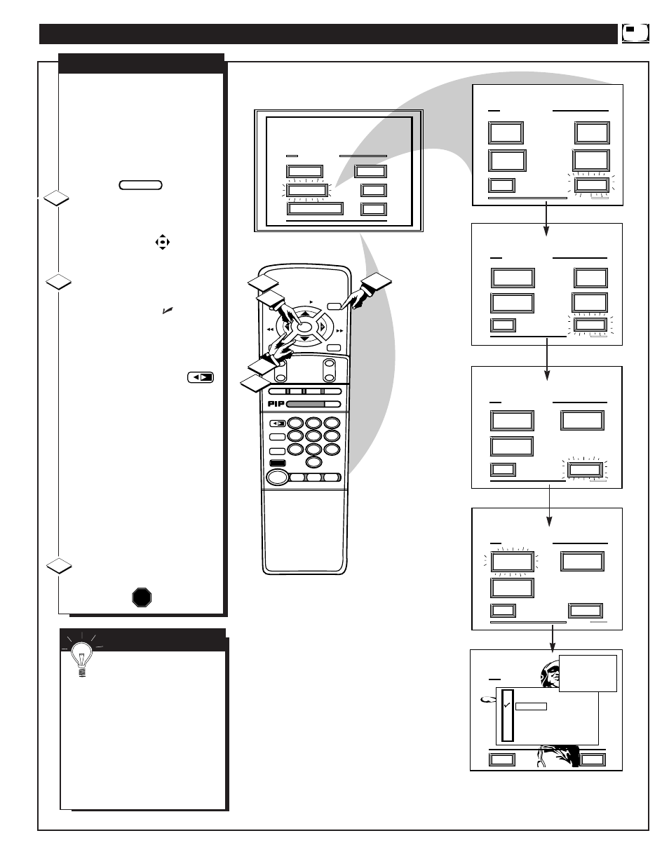 Electing the, Icture, Ource for | Pip source stop, Mart | Philips 8P4841C User Manual | Page 45 / 59