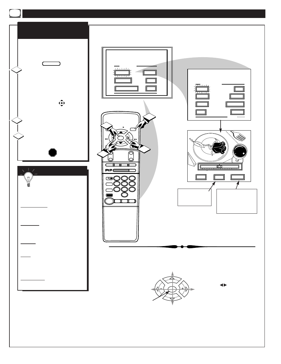 Icture, Ontrol, Djustments | 12 3 s, Color, brightness, sharpness, tint, picture stop | Philips 8P4841C User Manual | Page 6 / 59