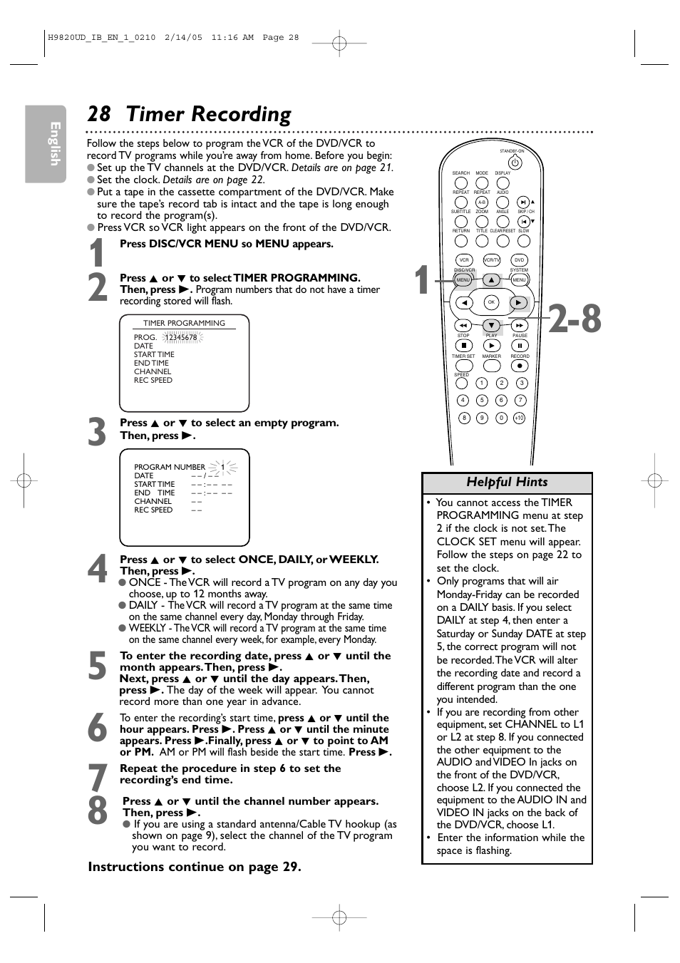 28 timer recording | Philips DVP3050V/37 User Manual | Page 28 / 66