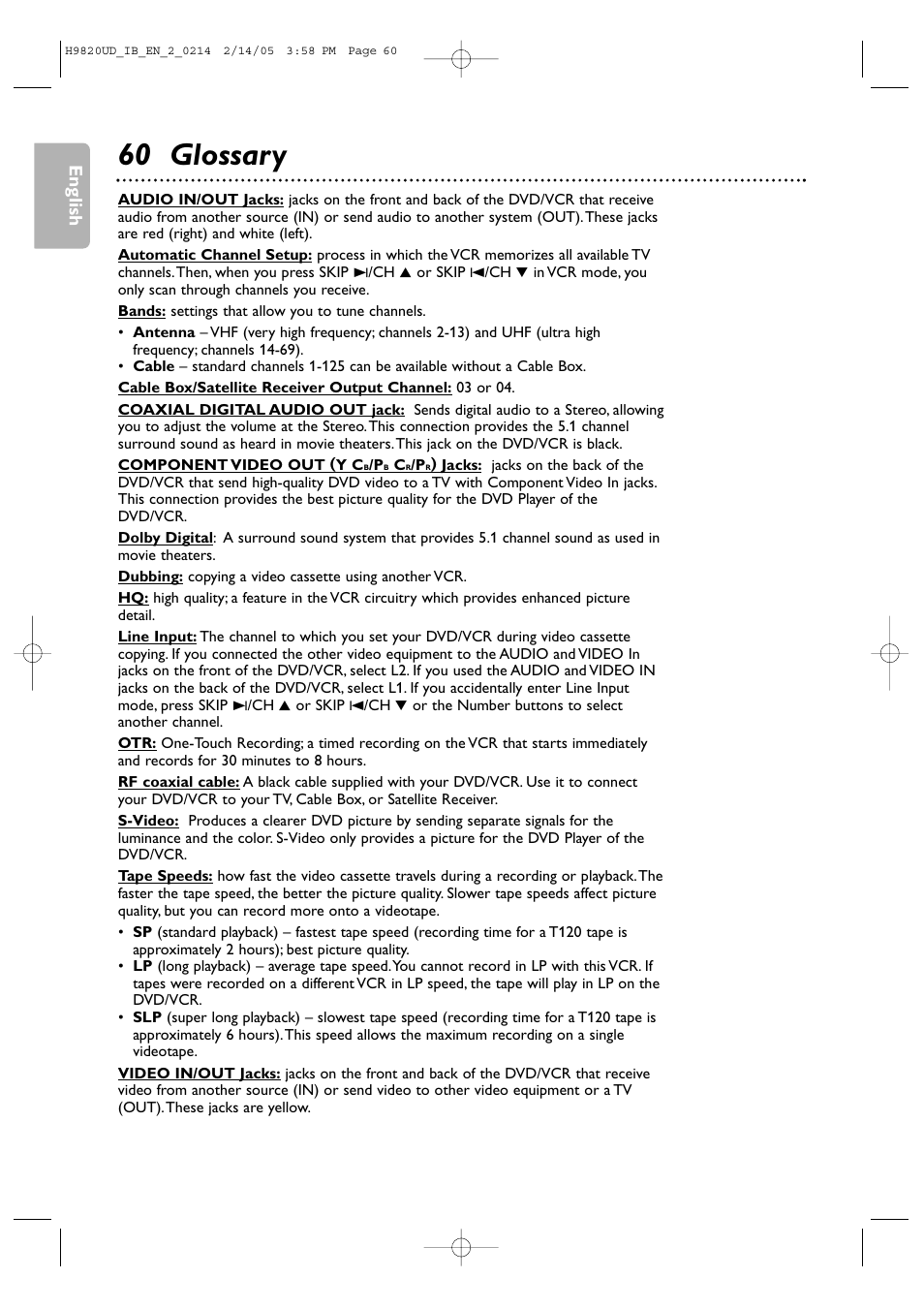 60 glossary | Philips DVP3050V/37 User Manual | Page 60 / 66
