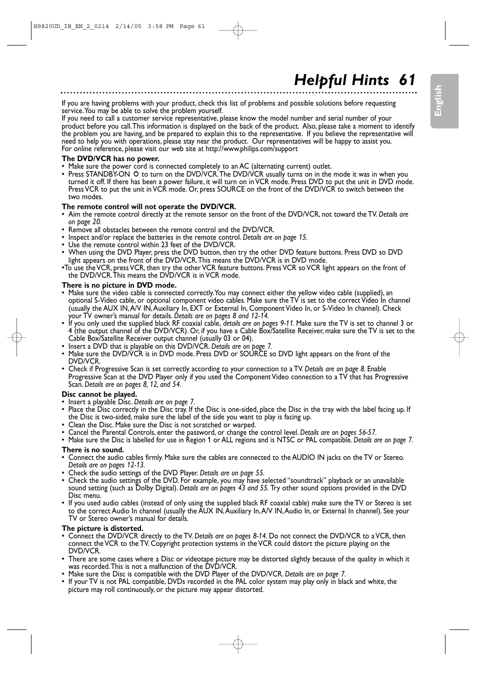 Helpful hints 6 1 | Philips DVP3050V/37 User Manual | Page 61 / 66