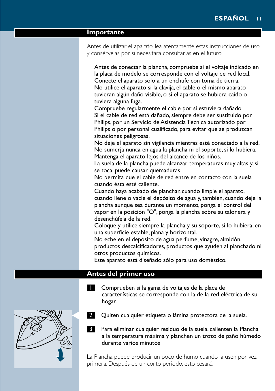 Español 11 | Philips GC3035 User Manual | Page 11 / 36