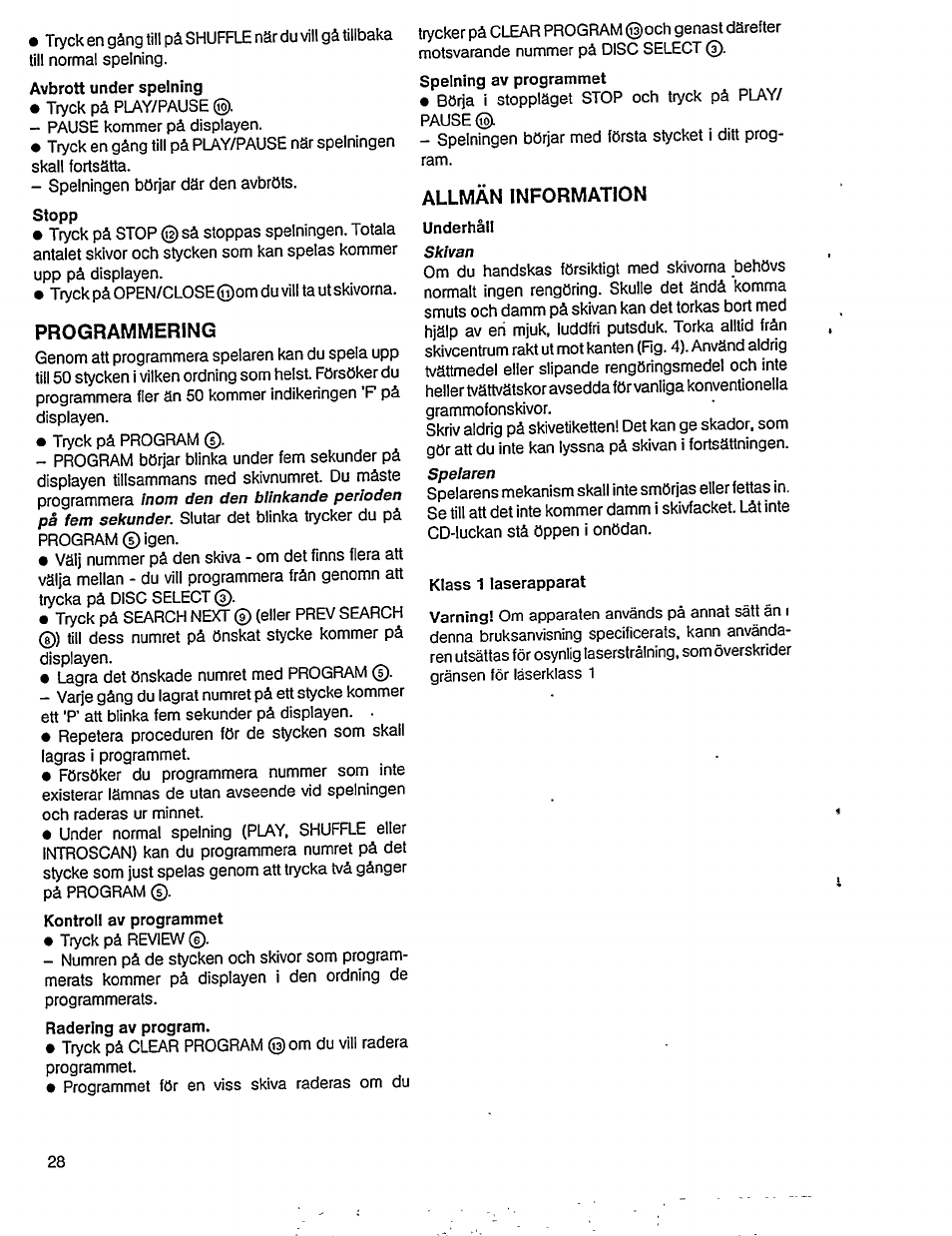 Programmering, Allman information | Philips AK 701 User Manual | Page 7 / 10