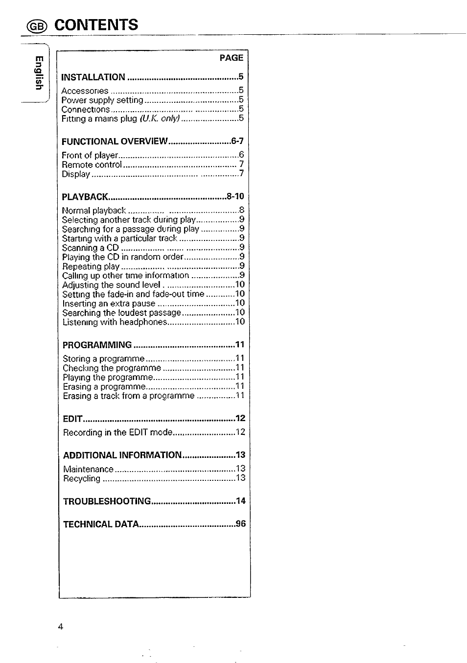 H) contents | Philips CD 740 User Manual | Page 4 / 20