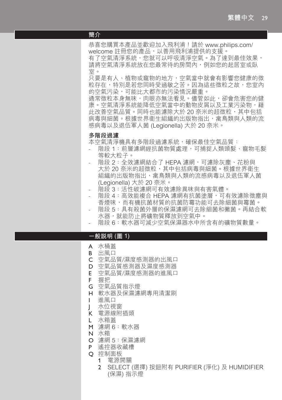 多階段過濾, 繁體中文, 一般說明 (圖 1) | Philips AC4083 User Manual | Page 29 / 74