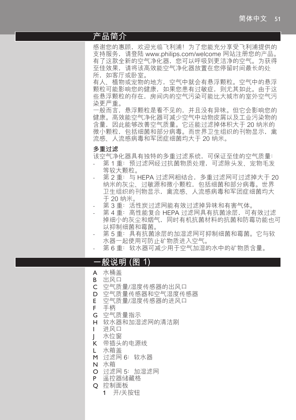 多重过滤, 简体中文, 产品简介 | 一般说明 (图 1) | Philips AC4083 User Manual | Page 51 / 74