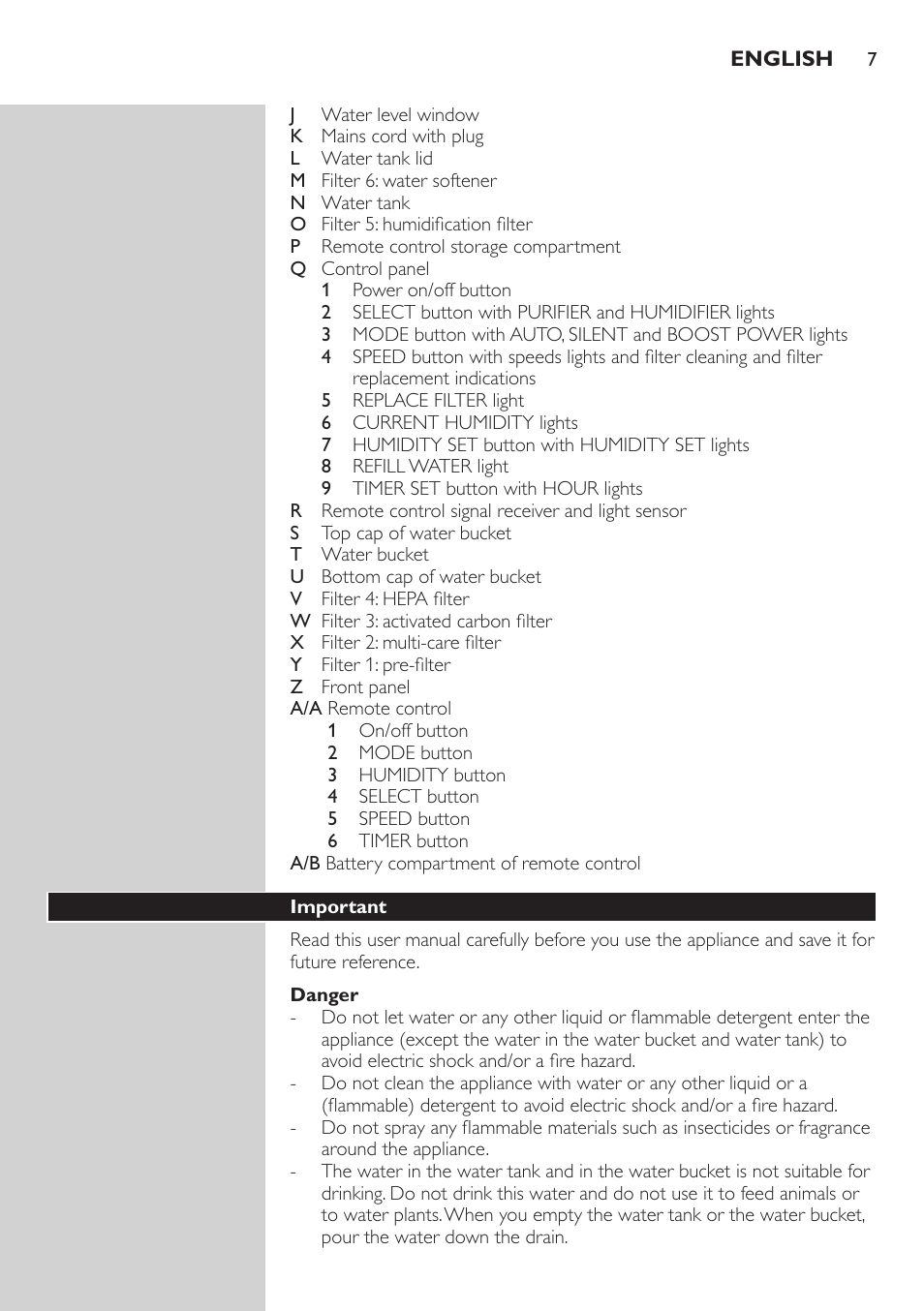 Important, Danger | Philips AC4083 User Manual | Page 7 / 74