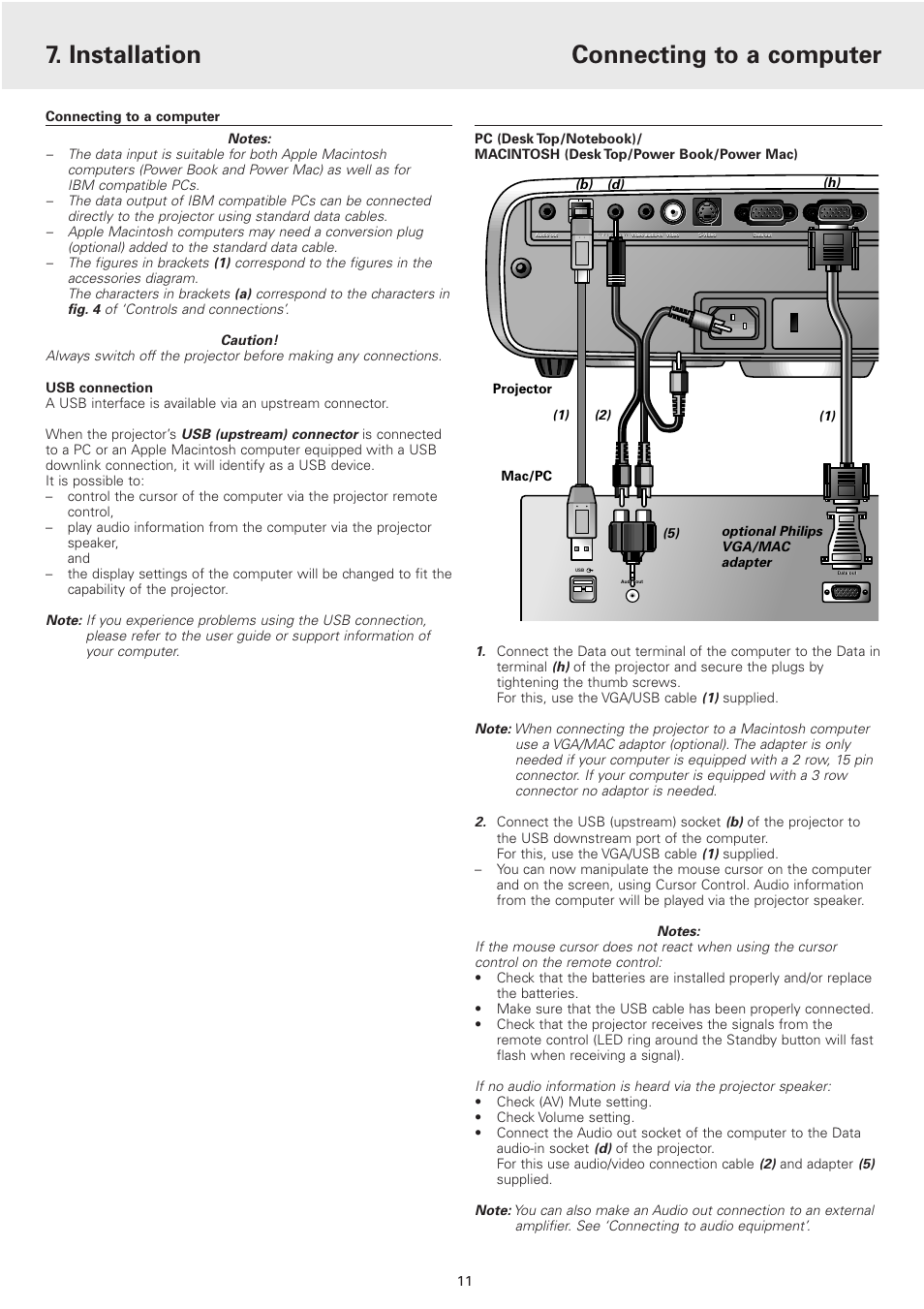 Connecting to a computer, Installation | Philips 2 Series User Manual | Page 11 / 23