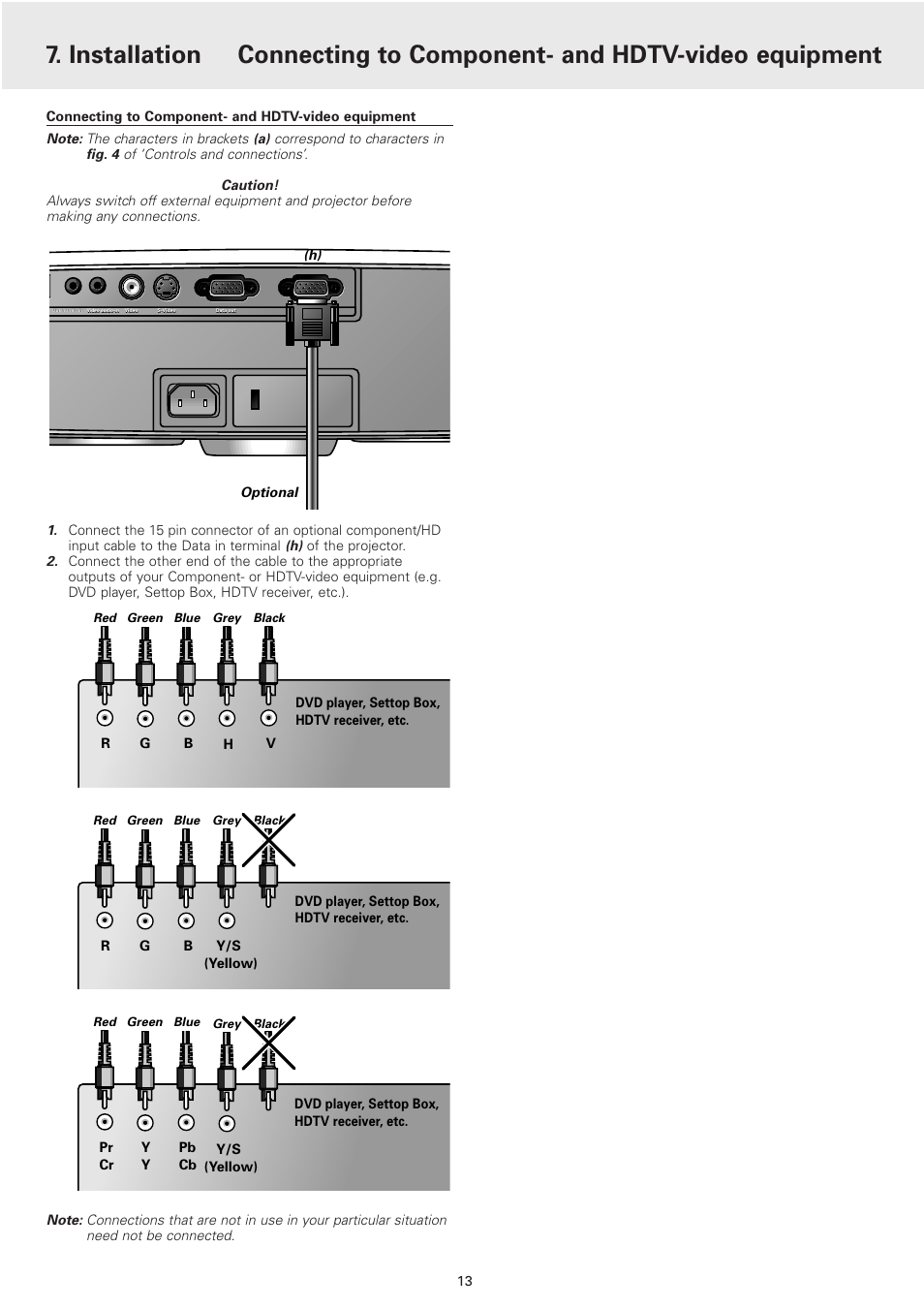 Connecting to component- and hdtv-video equipment, Installation | Philips 2 Series User Manual | Page 13 / 23