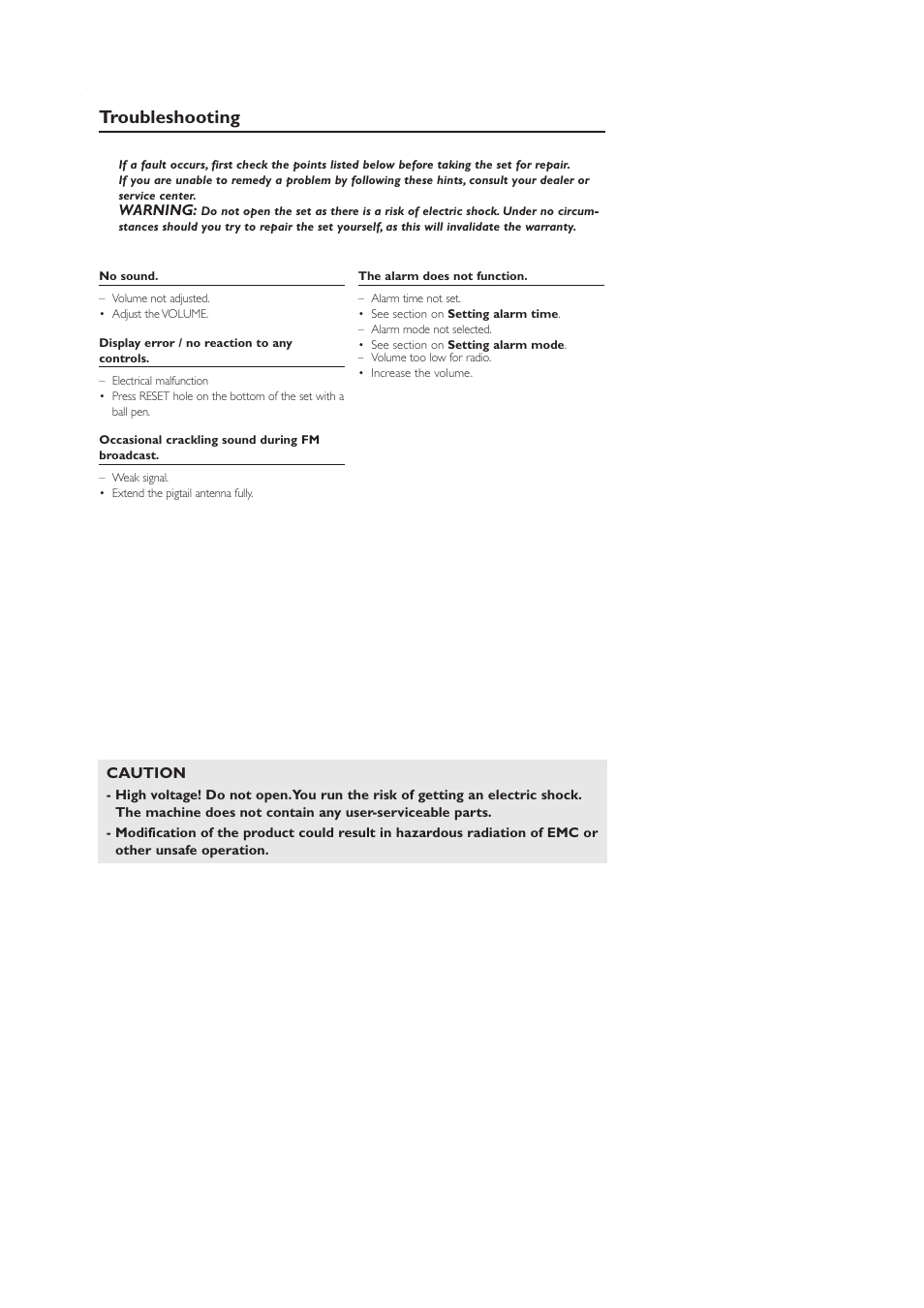 Troubleshooting | Philips AJ 210 User Manual | Page 9 / 10