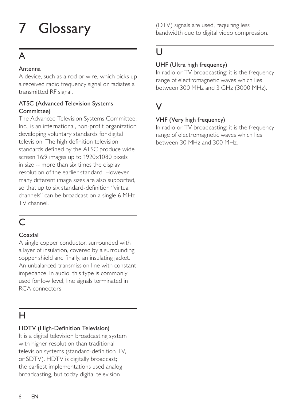 Set up a digital tuner with this antenna, 7 glossary | Philips SDV1121T/27 User Manual | Page 8 / 10