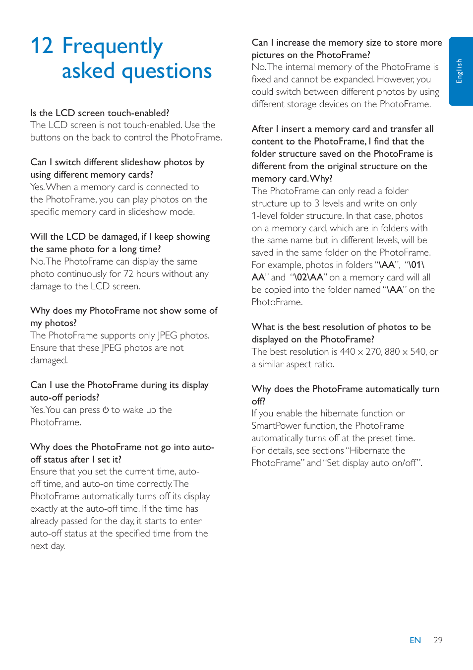 12 frequently asked questions | Philips SPF1307 User Manual | Page 30 / 32