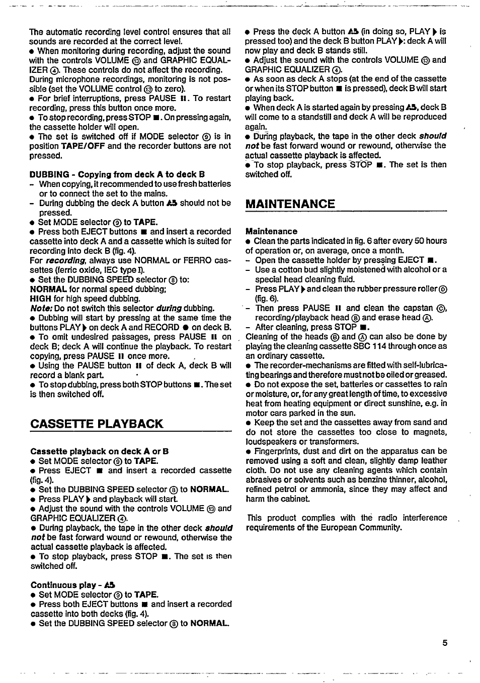 Cassette playback, Maintenance | Philips D 8278 User Manual | Page 5 / 10