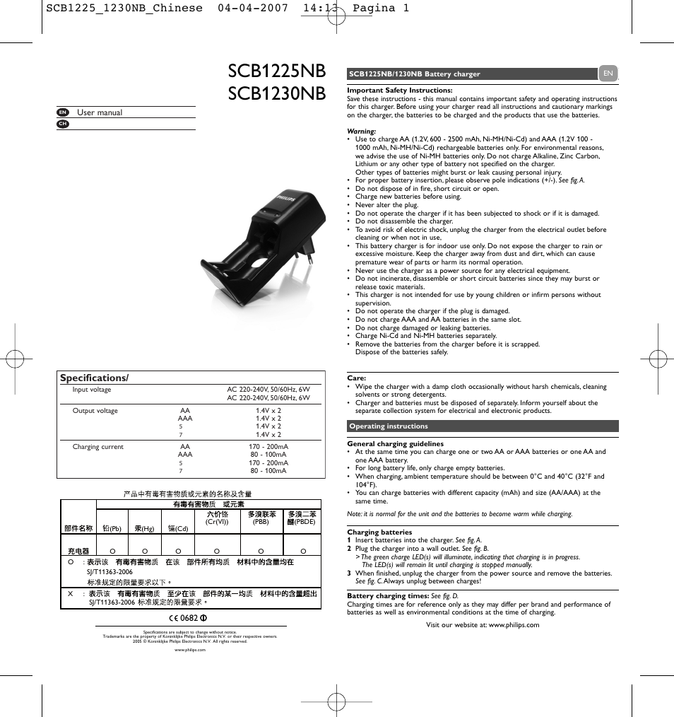 Philips SCB1230NB User Manual | 2 pages