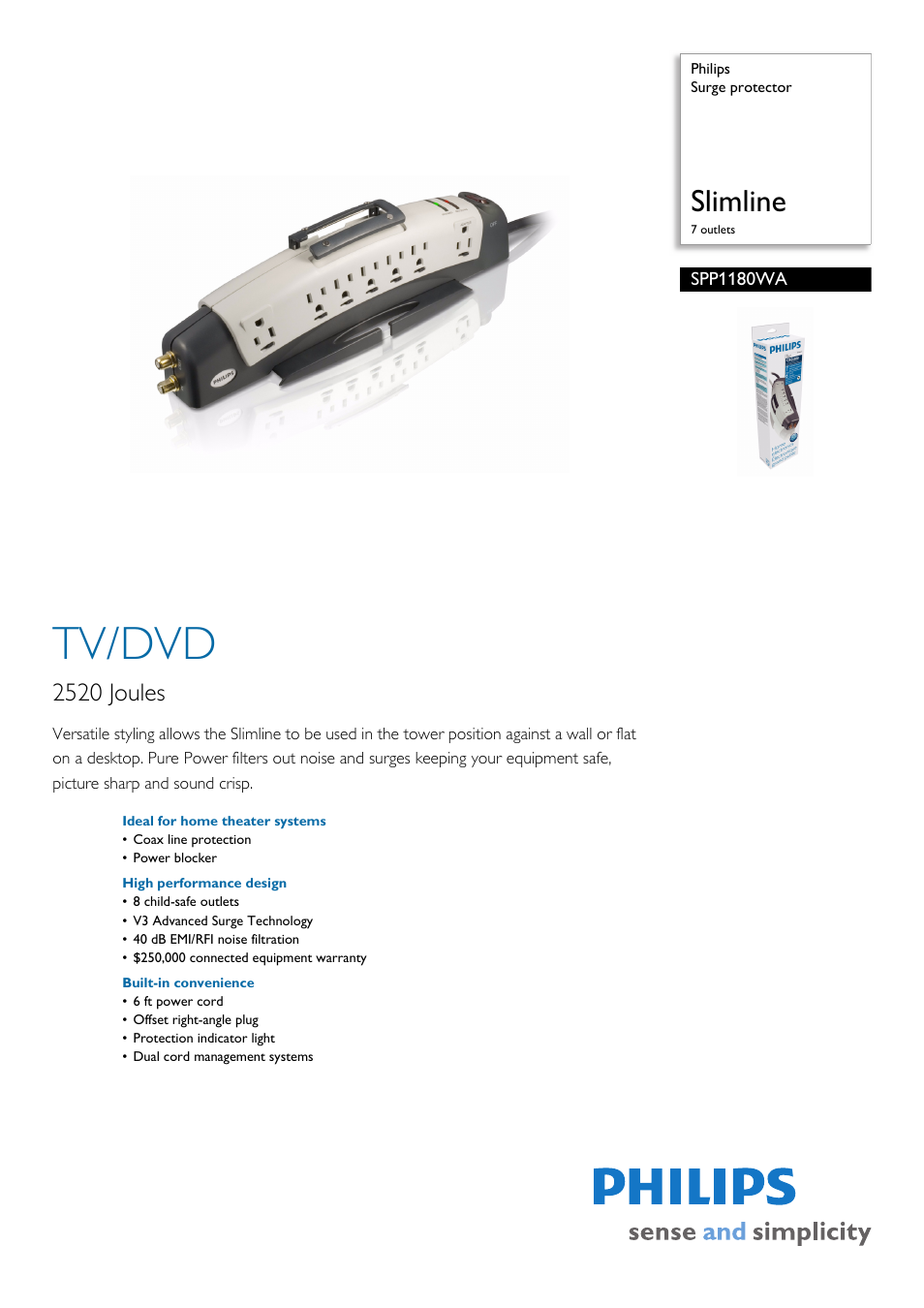 Philips Slimline SPP1180WA/37 User Manual | 2 pages