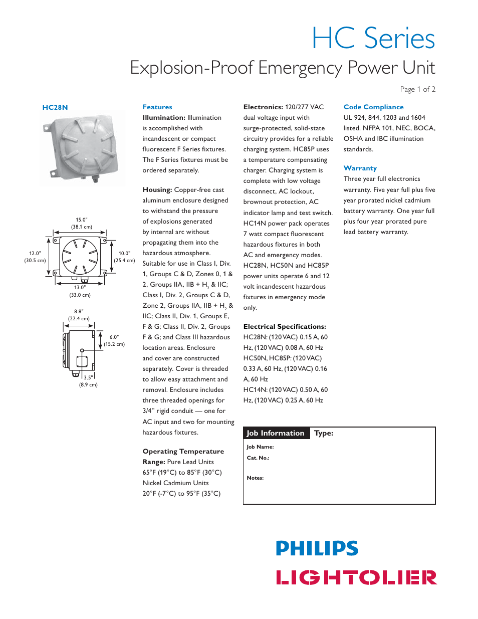 Philips Lightolier HC85P User Manual | 2 pages