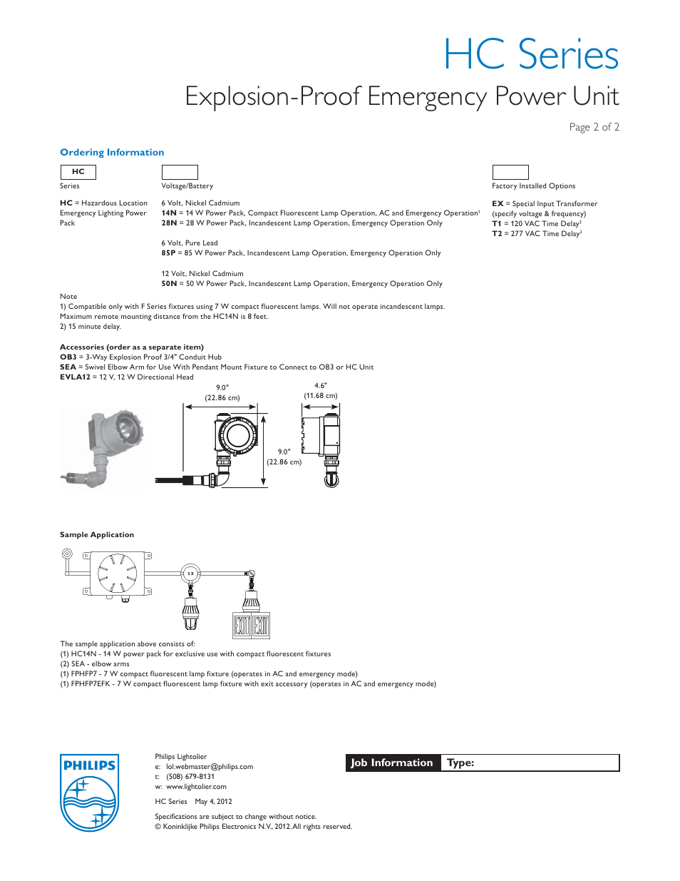 Hc series, Explosion-proof emergency power unit | Philips Lightolier HC85P User Manual | Page 2 / 2