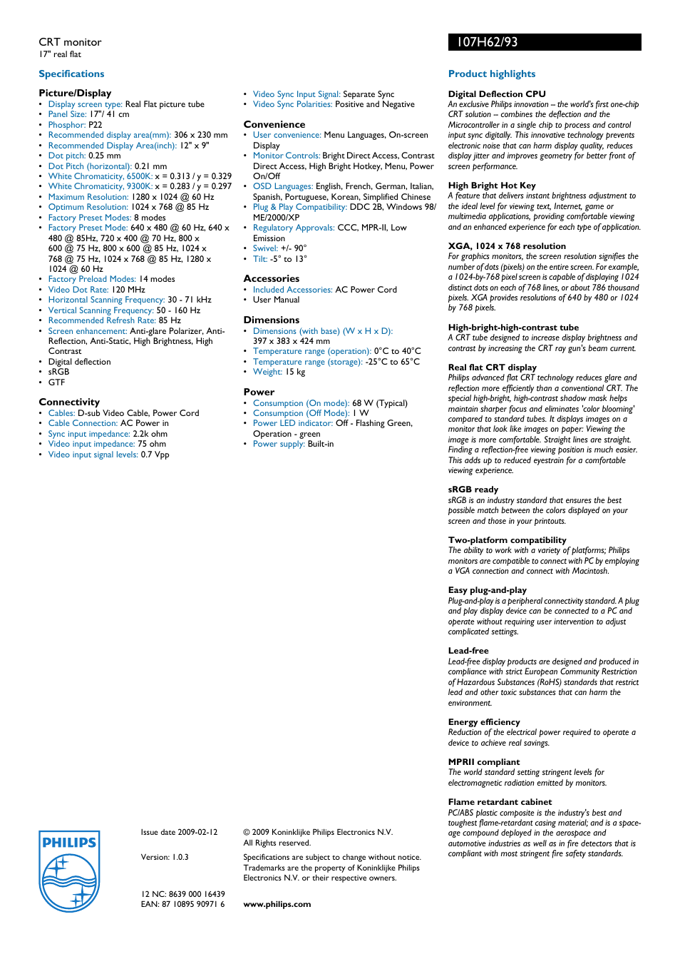 Philips 107H62 User Manual | Page 2 / 2