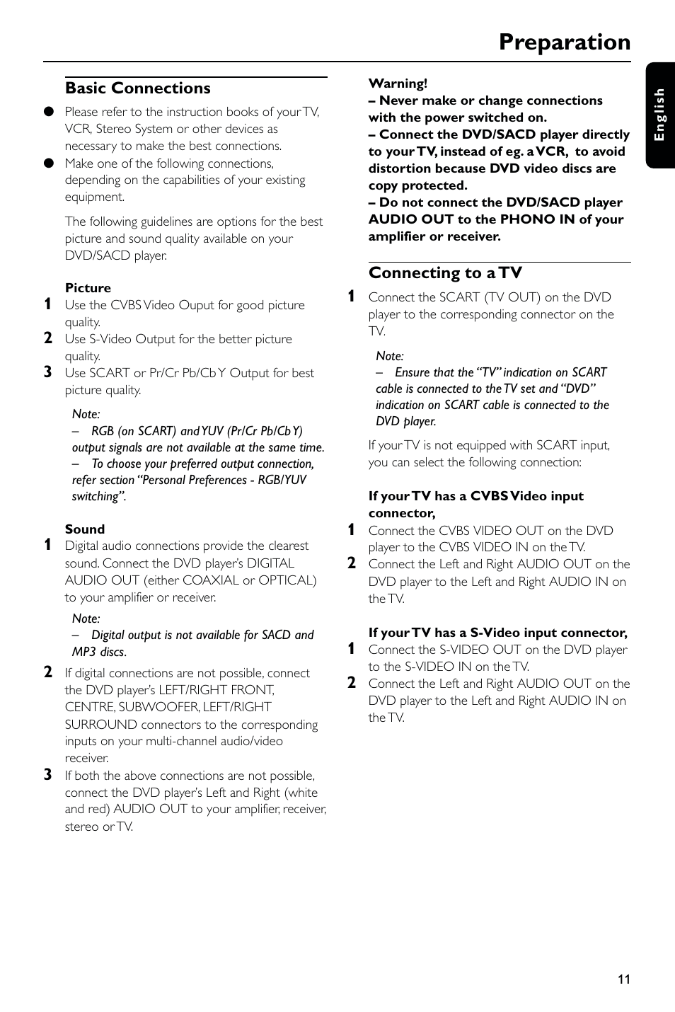 Preparation | Philips DVD763SA User Manual | Page 11 / 32