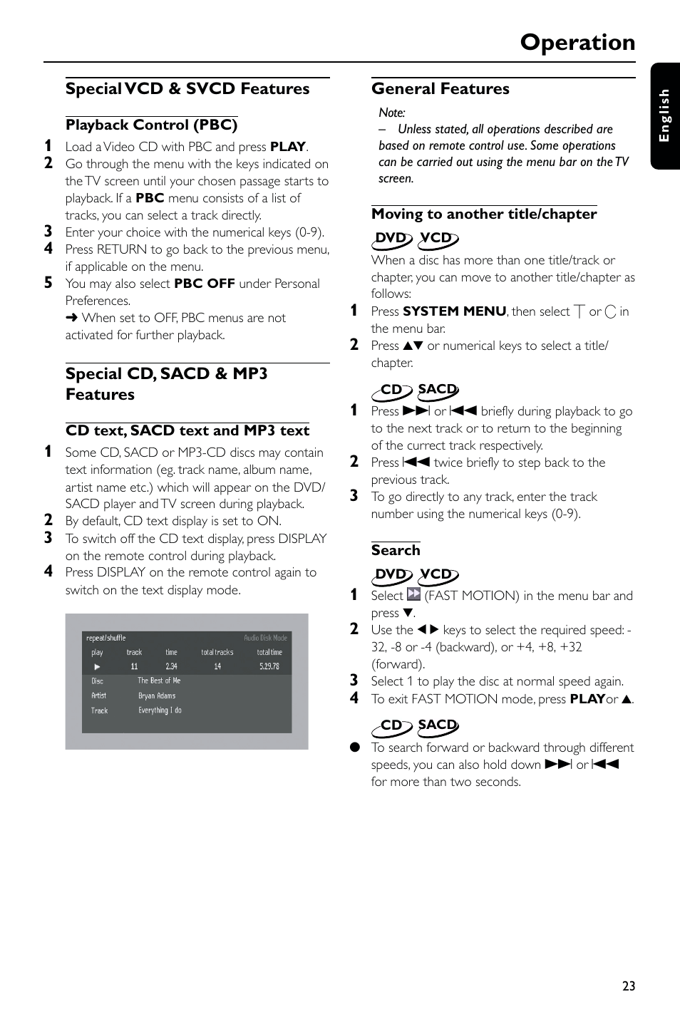 Operation | Philips DVD763SA User Manual | Page 23 / 32