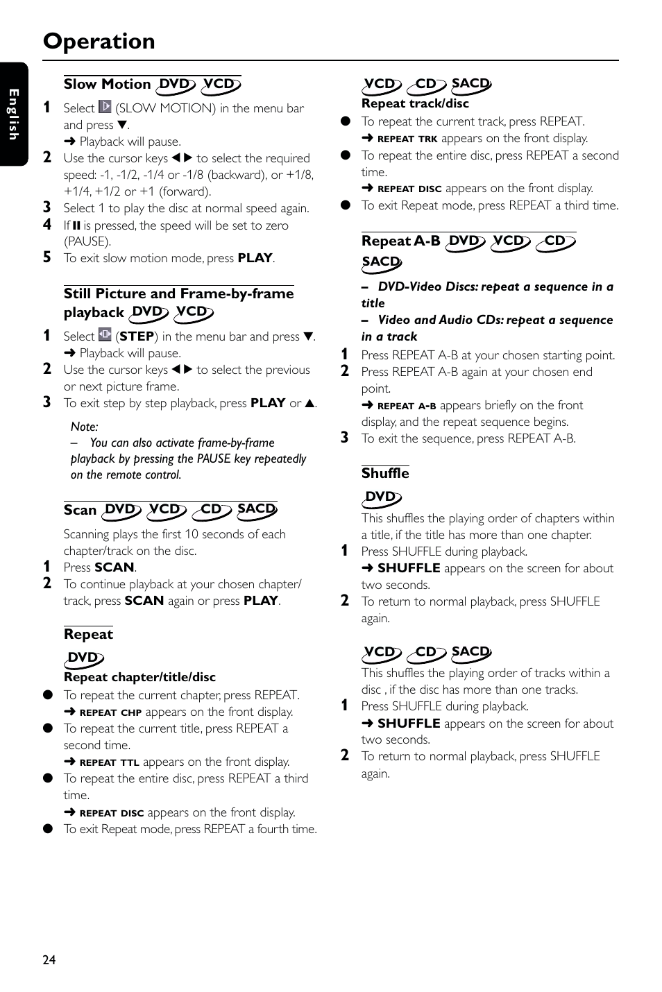 Operation | Philips DVD763SA User Manual | Page 24 / 32