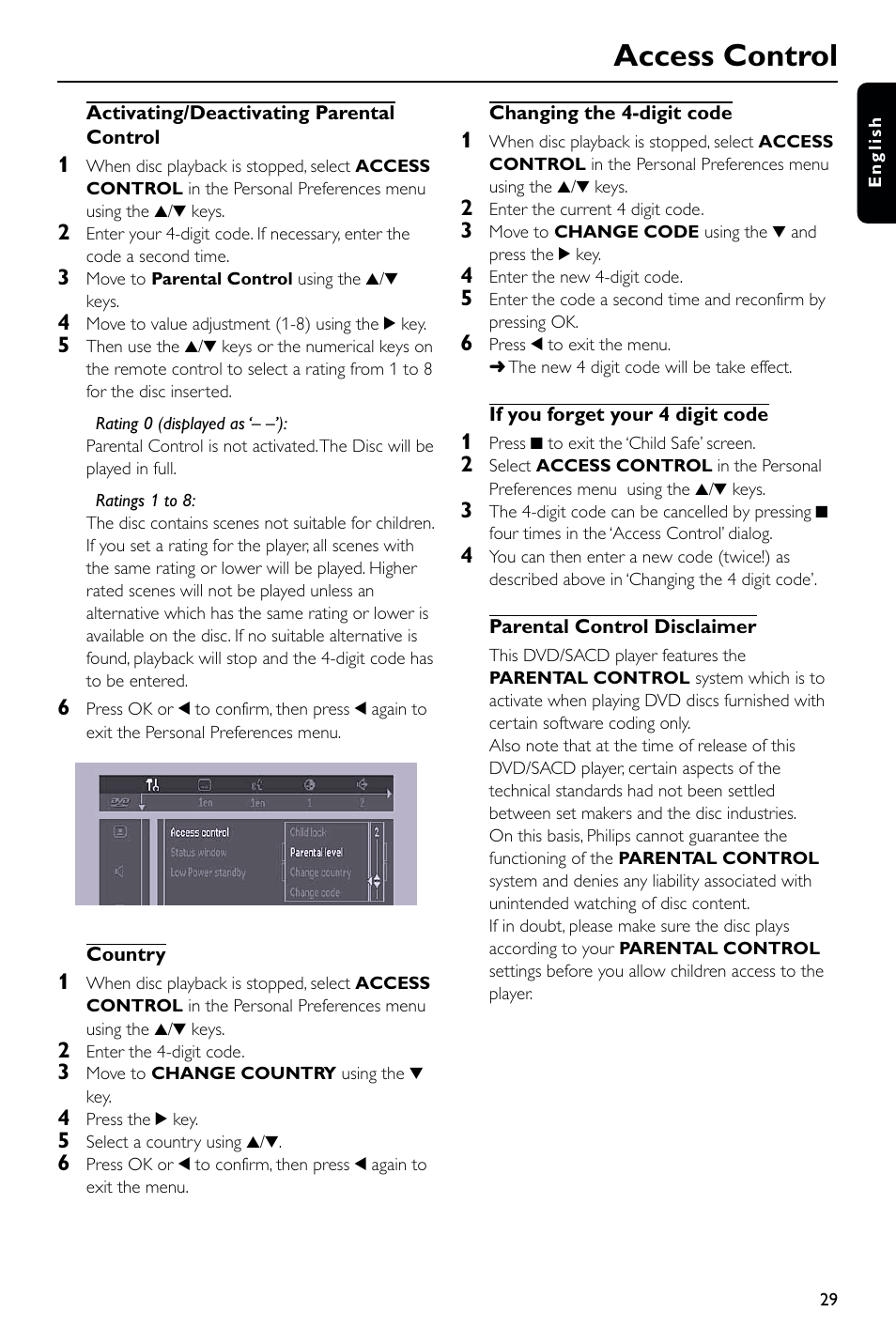 Access control | Philips DVD763SA User Manual | Page 29 / 32