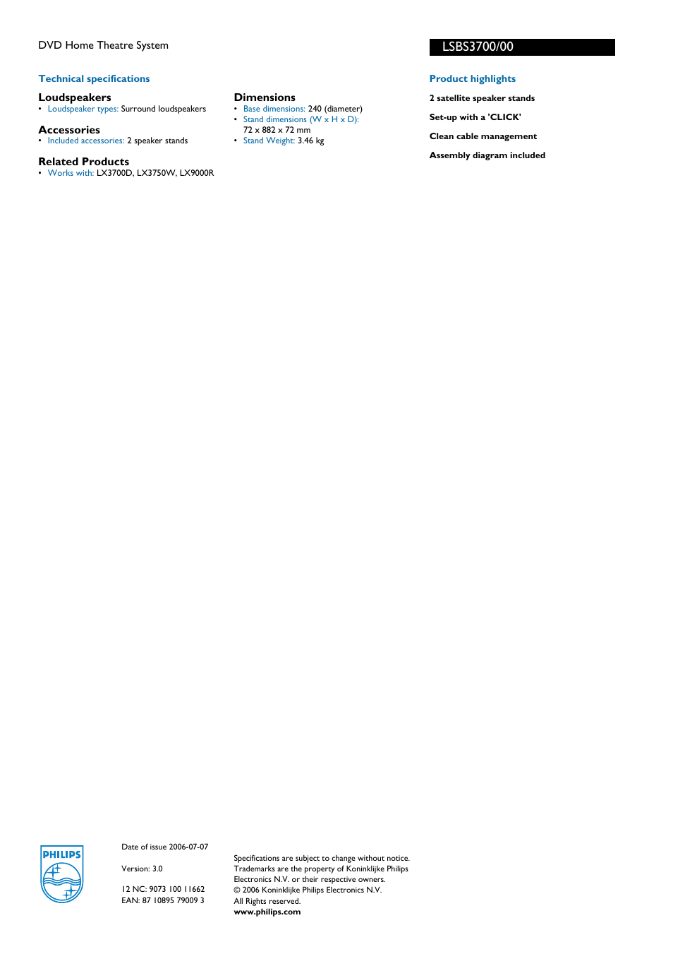 For preview purpose only | Philips LSBS3700/00 User Manual | Page 2 / 2