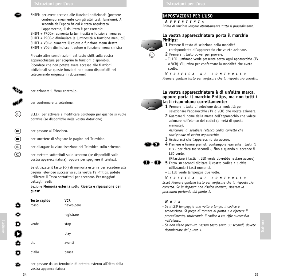 Impostazioni per l’uso, Istruzioni per l’uso | Philips RU620/00 User Manual | Page 18 / 25